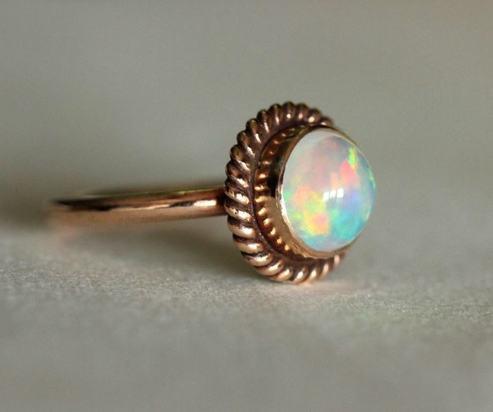 Engagement ring, Proposal ring, 14K Rose Gold Opal ring gift