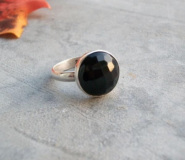 12mm round black onyx ring, Sterling silver gemstone ring gift