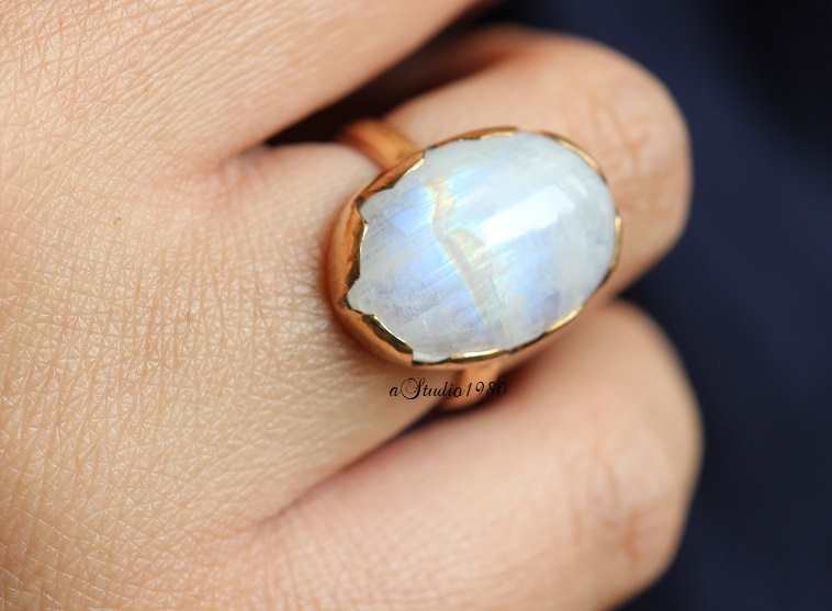 14K gold moonstone ring Rainbow