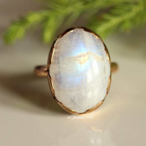 14K gold moonstone ring - Rainbow Moonstone Ring - engagement