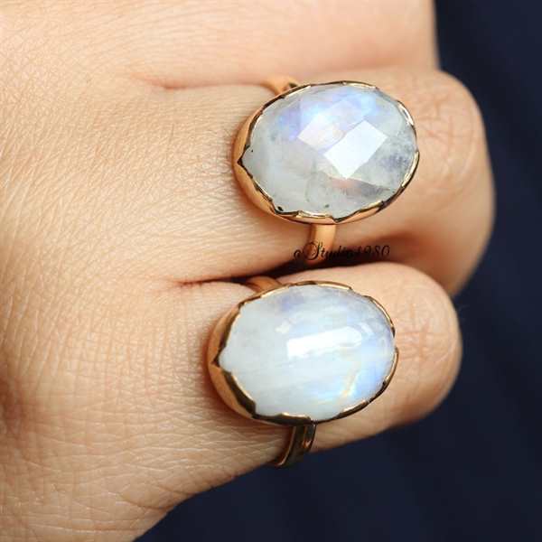 14K gold moonstone ring - Rainbow Moonstone Ring - engagement