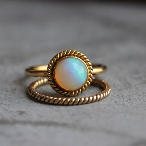 14k Gold Opal ring - Engagement wedding ring - October birthstone ring