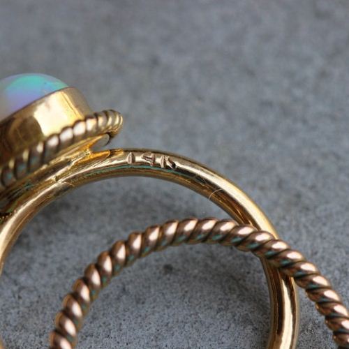 14k Gold Opal ring - Engagement wedding ring - October birthstone ring