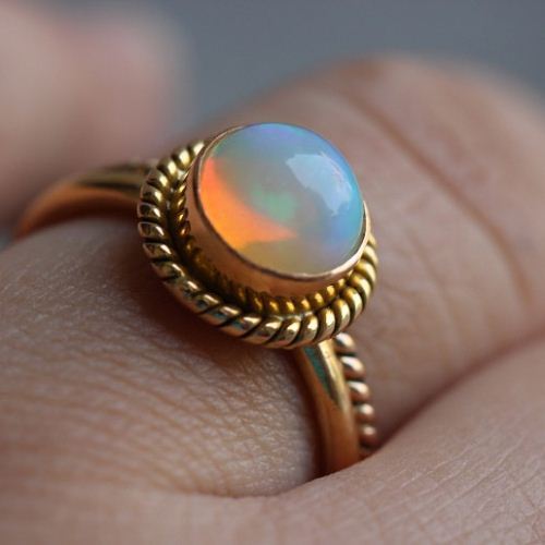 14k Gold Opal ring - Engagement wedding ring - October birthstone ring