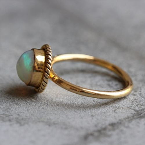 18K Gold Opal ring, Natural Opal Engagement ring, Artisan gift for her