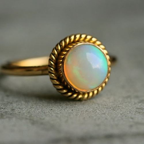 18K Gold Opal ring, Natural Opal Engagement ring, Artisan gift for her