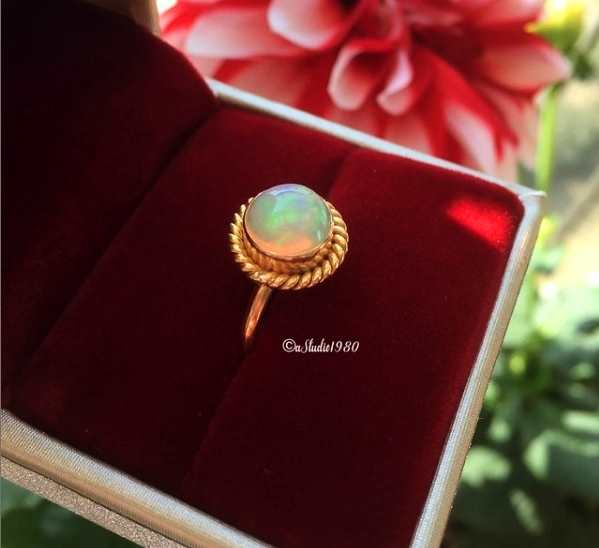 18K Gold Opal ring, Natural Opal Engagement ring, gift for her