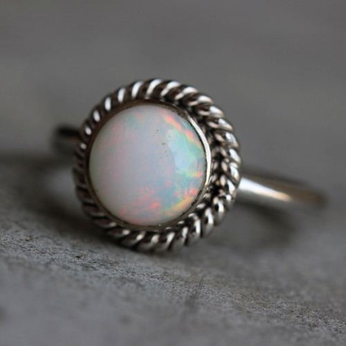 18K white Gold Opal ring, Natural opal engagement ring