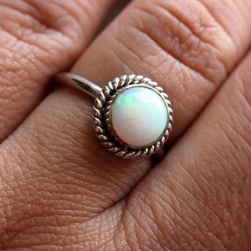 18K white Gold Opal ring, Natural opal engagement ring