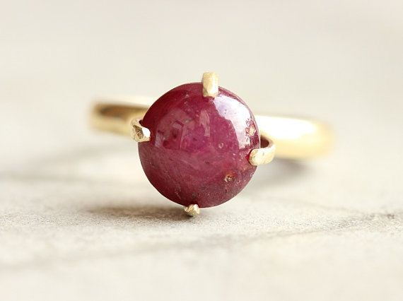 18k Gold ring, Star Ruby ring, Wedding engagement promise ring