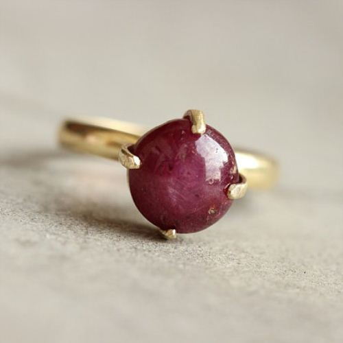 18k Gold ring, Star Ruby ring, Wedding engagement promise ring