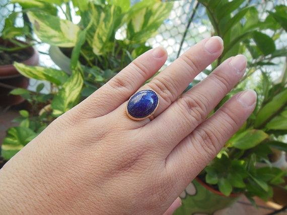 18k gold lapis ring, Anniversary gift for wife, Lapis engagement ring