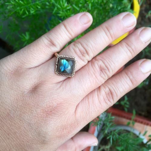 18k yellow gold labradorite ring, Handmade gift ideas for her