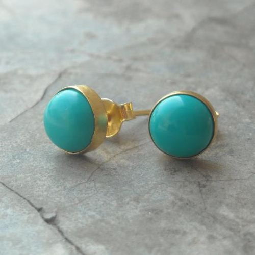 8mm turquoise studs earrings - 24k gold vermeil earrings - genuine