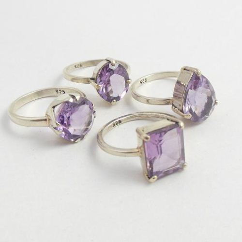 Amethyst ring, Rose cut ring, Prong set silver ring