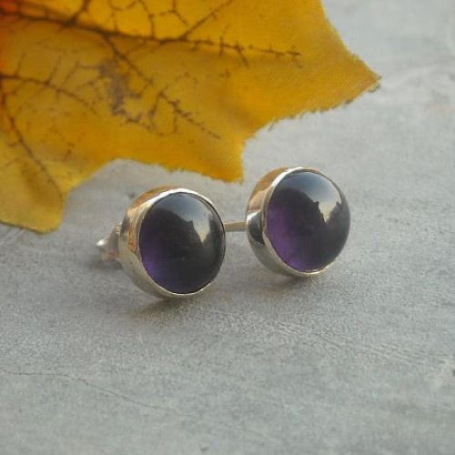 Amethyst stud earrings, February birthstone 10mm silver studs