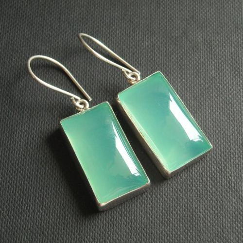 Aqua blue Chalcedony Earrings Rectangle