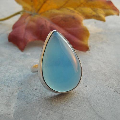 Aqua blue chalcedony ring tear
