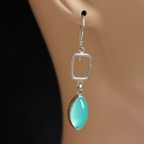 Aqua earrings - Chalcedony earrings - Aqua blue silver earrings