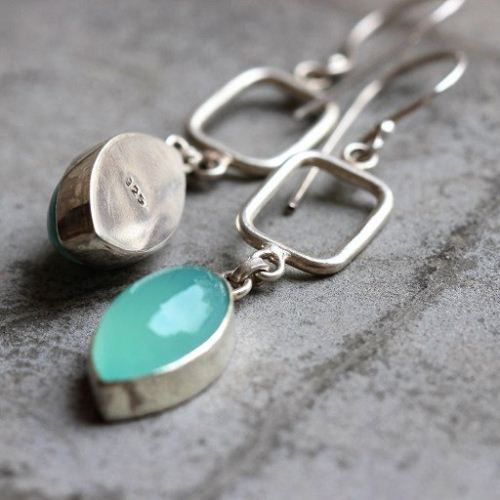 Aqua earrings - Chalcedony earrings - Aqua blue silver earrings