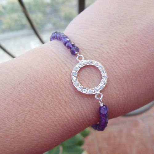 Artisan Amethyst bracelet, Beaded silver bracelet handmade