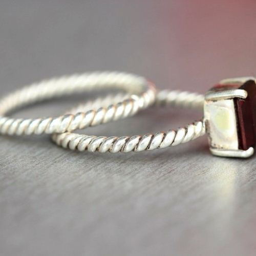 Artisan Garnet Ring, Stack ring, Handmade garnet silver ring