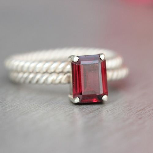 Artisan Garnet Ring, Stack ring, Handmade garnet silver ring