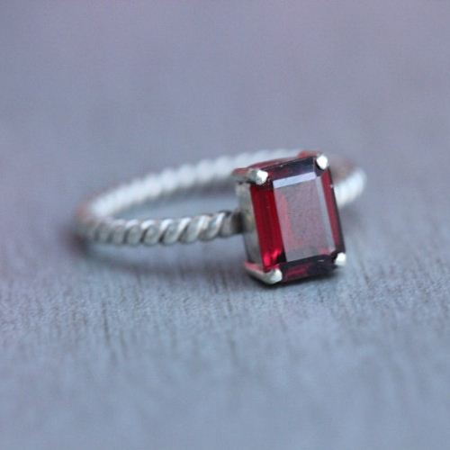 Artisan Garnet Ring, Stack ring, Handmade garnet silver ring