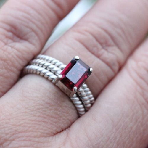 Artisan Garnet Ring, Stack ring, Handmade garnet silver ring