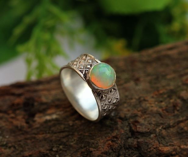 Artisan Opal ring, Opal silver Ring, Genuine opal ring 