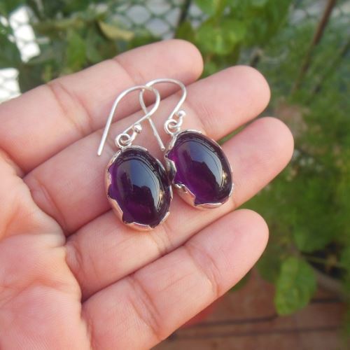 Artisan earrings - Amethyst earrings - purple gemstone silver