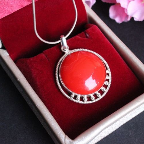 Handmade red coral sterling silver pendant jewelry