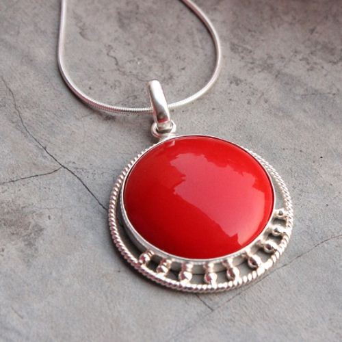 Handmade red coral sterling silver pendant jewelry