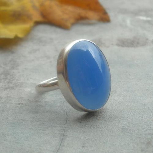 Artisan ring, Handmade ring jewelry, silver blue chalcedony ring