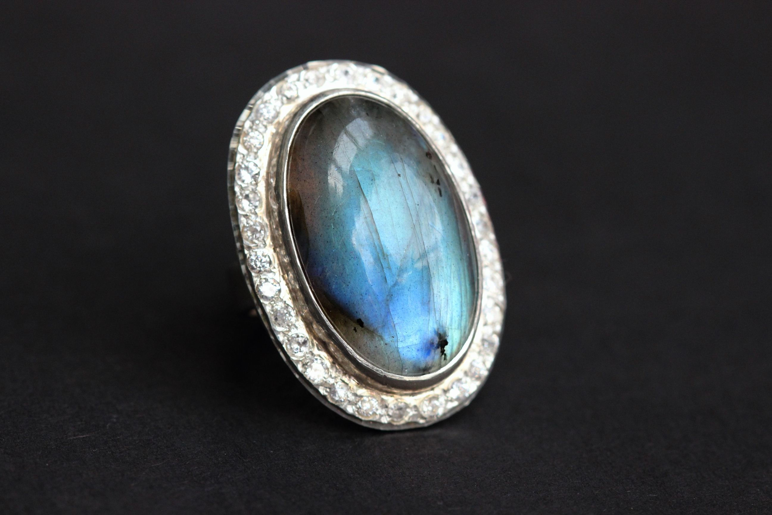 Artisan statement Labradorite ring, Labradorite sterling silver ring 