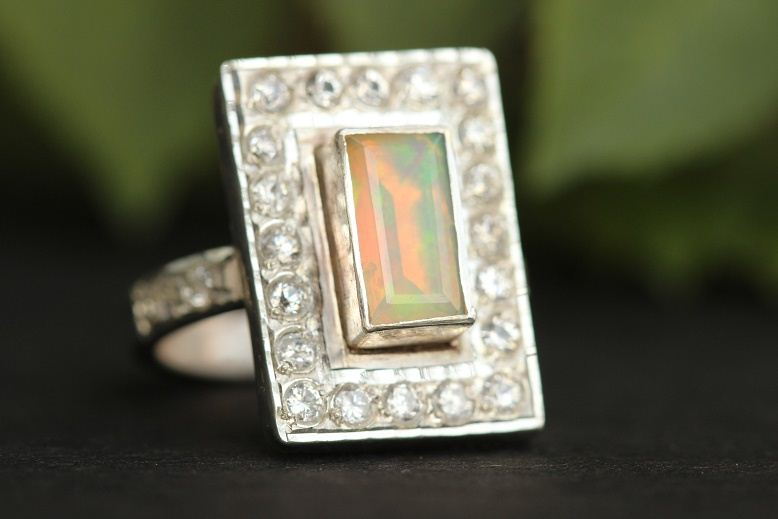Artisan statement Opal ring, Opal silver rings for women