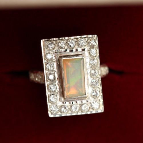 Artisan statement Opal ring, Opal silver rings for women