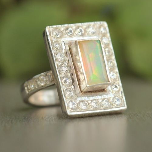 Artisan statement Opal ring, Opal silver rings for women