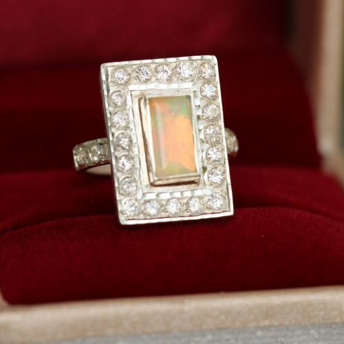Artisan statement Opal ring, Opal silver rings for women