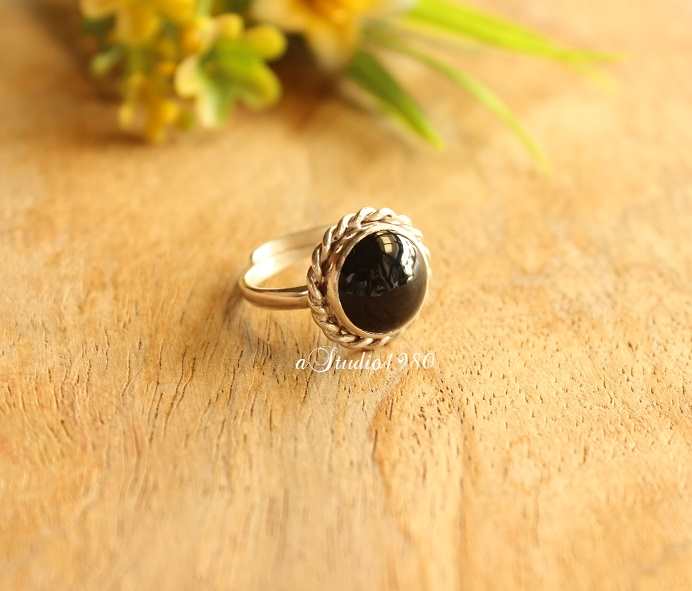 Adjustable ring Black onyx ring, Sterling silver gemstone ring 
