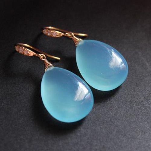 Blue Chalcedony Earrings - Chalcedony Drop Earrings - Blue Drop