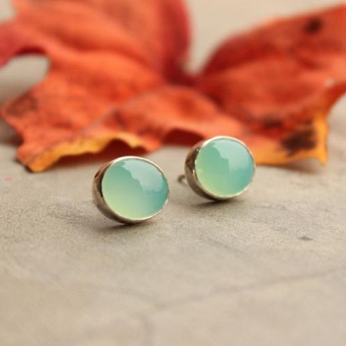 Blue Chalcedony earrings Aqua stud