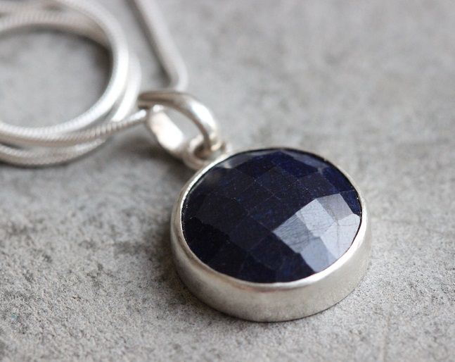 Blue Sapphire necklace, Sapphire sterling silver handmade pendant