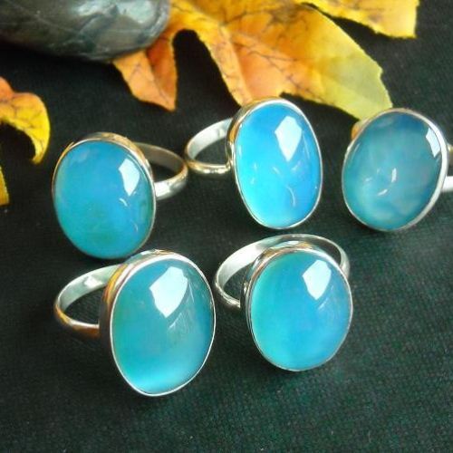 Blue chalcedony ring, 925 sterling silver oval ring, Large bold ring