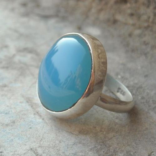 Blue chalcedony ring, Artisan ring, Silver handmade ring