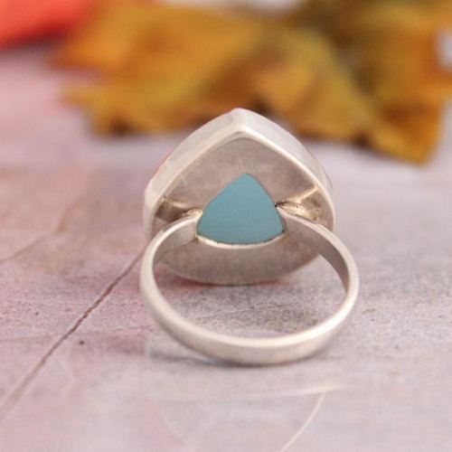 Blue chalcedony ring, Gemstone ring, Blue heart silver ring