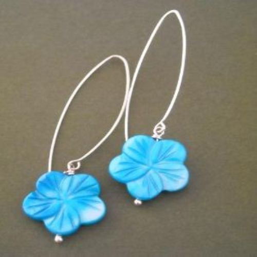 Blue sky sterling silver carved mother of pearl flower earrings