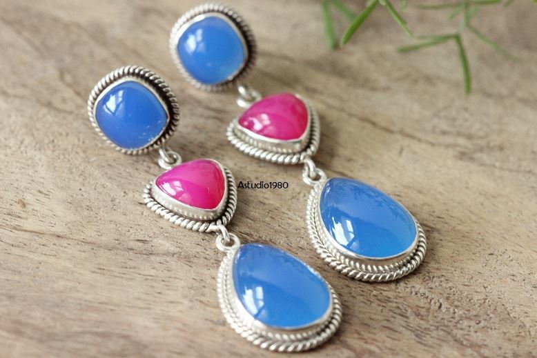Bridal Blue pink earrings Blue