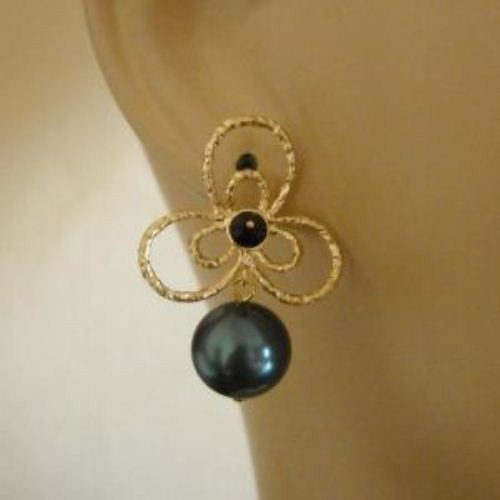 Bridal Tahitian swarovski crystal pearl gold earrings