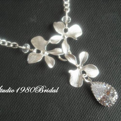 Bridal jewelry, Wedding jewelry, Wedding gifts, orchid jewelry, sterling silver set, Bridal jewellery